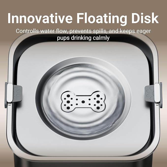 DownyPaws No Spill Water Bowl for Dogs,101oz/3L Slobber Stopper Stainless Steel, Slow Drinking Dog Water Bowl, No Mess Dog Water Dispenser Spill Proof, Dishwasher Safe, Black-PawvioPets