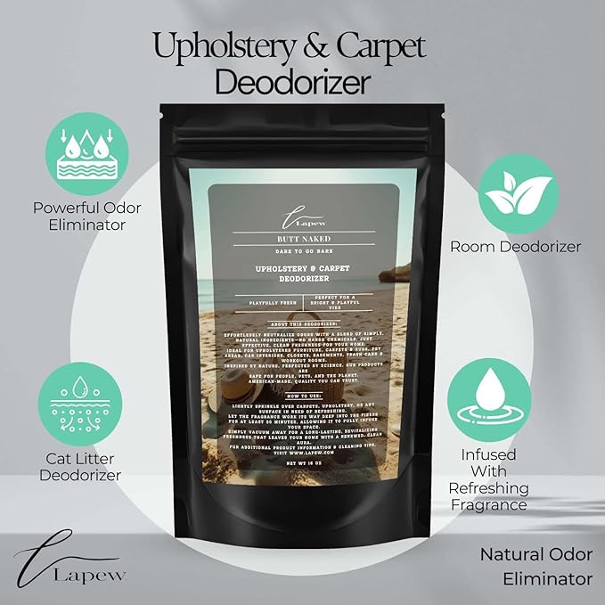 Butt Naked Carpet Freshener Powder: Powerful Odor Eliminator for Home, Upholstery Deodorizer, Carpet Deodorizer, Pet Urine, Cat Litter Box - Butt Naked Fragrance.-PawvioPets