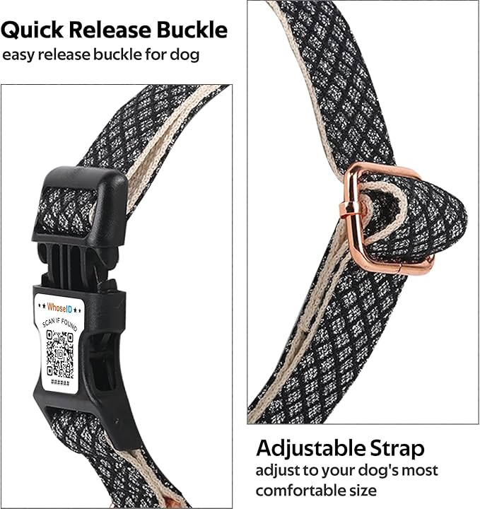 Dog Collar with Waterproof AirTag Holder & Anti-Lost QR Code, Cute Bling Warpping Adjustable Width for Small Medium Large Pet (Black, L)-PawvioPets