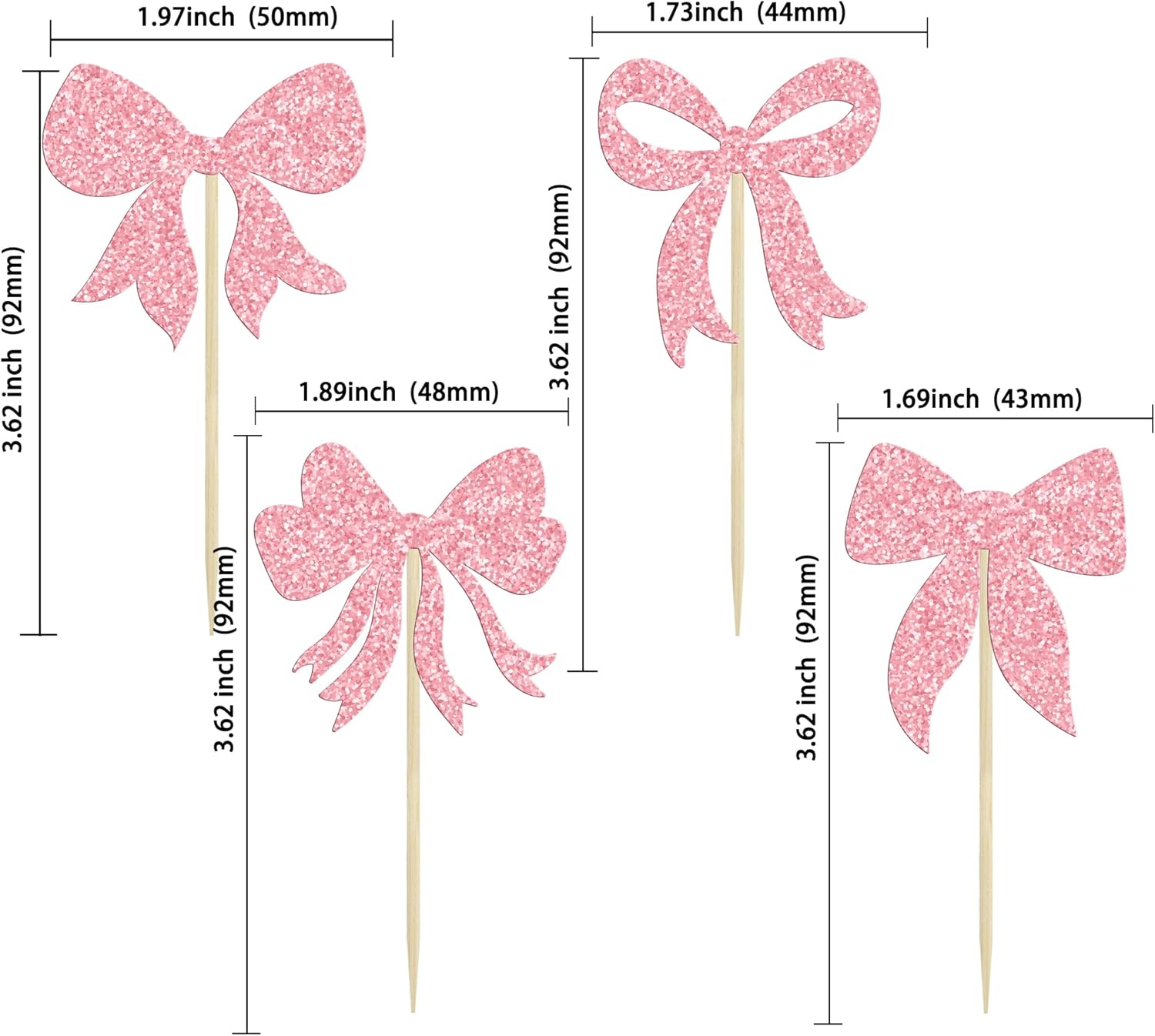 Gyufise 36Pcs Bow Cupcake Toppers Glitter Girls Birthday Decorations Bowknot Cupcake Picks Bow Tie Birthday Decorations Bow Cake Toppers for Bridal Baby Shower Bachelorette Party Supplies Pink