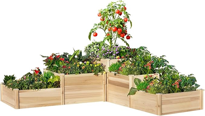 AMERLIFE 3-Tier Raised Garden Bed for Outdoor Gardening, Fir Wood Planter Box with Dividers, Tool-Free Assembly, Garden Box Perfect for Vegetables, Herbs, and Flowers-PawvioPets