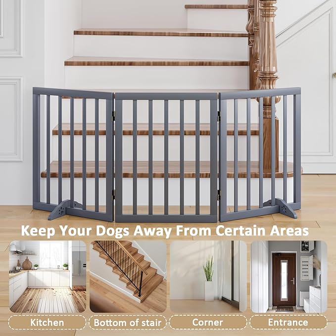 Freestanding Wooden Dog Gate - 24 Inch Tall, Support Feet, Step Over, Indoor-PawvioPets