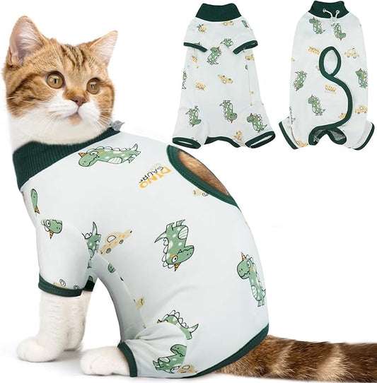 DENTRUN Cat Surgery Recovery Suit Female Male Soft Onesie, Kitten Surgical Collar Cone Alternative Shirt, Abdominal Wounds Anti-Licking Pajama for Small Pets Spay, Cat Body Suit Post Surgery-PawvioPets