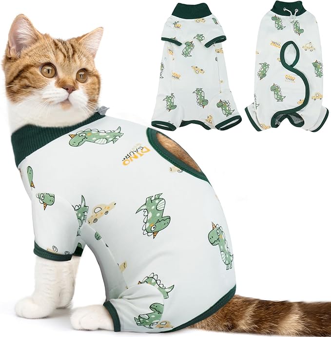 DENTRUN Cat Surgery Recovery Suit Female Male Soft Onesie, Kitten Surgical Collar Cone Alternative Shirt, Abdominal Wounds Anti-Licking Pajama for Small Pets Spay, Cat Body Suit Post Surgery-PawvioPets