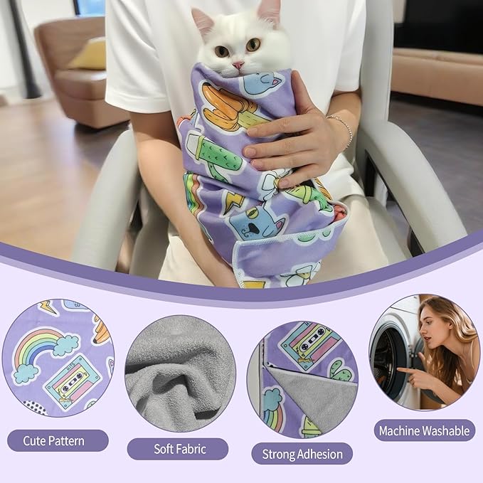 27.6" Cat Grooming Wrap,Self-Adherent Cat Wrap for Cutting Nails,Anti-Escape Cat Swaddle Wrap,Multifunctional Anti-Scratch Cat Restraint Wrap for Medicine,Nail Clipping,Ear Cleaning(Within 15lbs)-PawvioPets