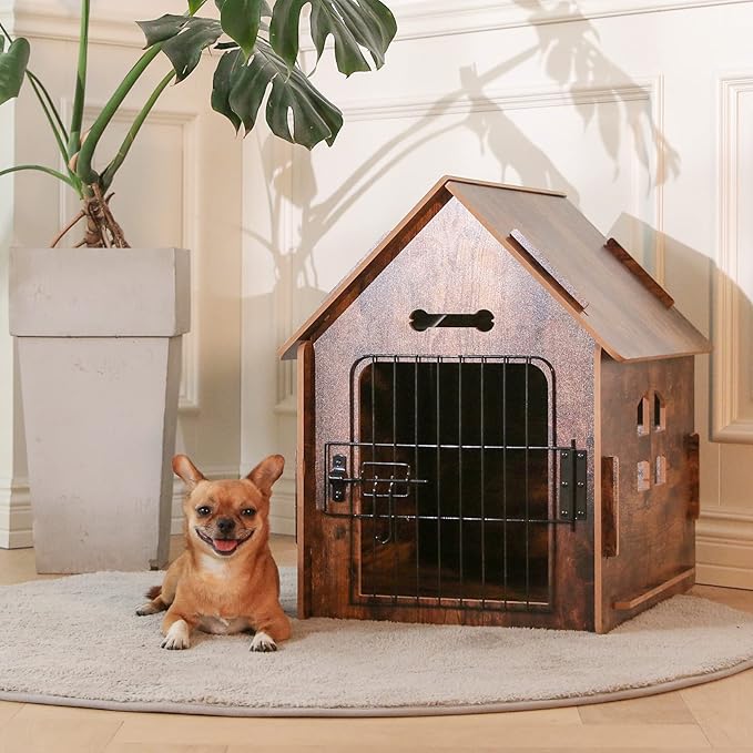 Dog House Indoor for Small Dogs or Cats, Cozy Wooden Design, Small Indoor Bed House, with Air Vents and Elevated Floor Warm Dog Cave-PawvioPets