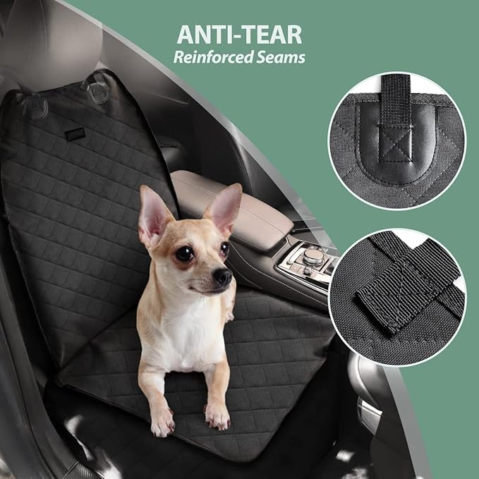 Dog Car Front Seat Cover with Side Flaps & Buckle Straps for Pet, 100% Waterproof 600D Oxford Single Seat Protector Heavy Duty Quilted Scratch Proof, Universal Size for SUV Truck, Black-PawvioPets