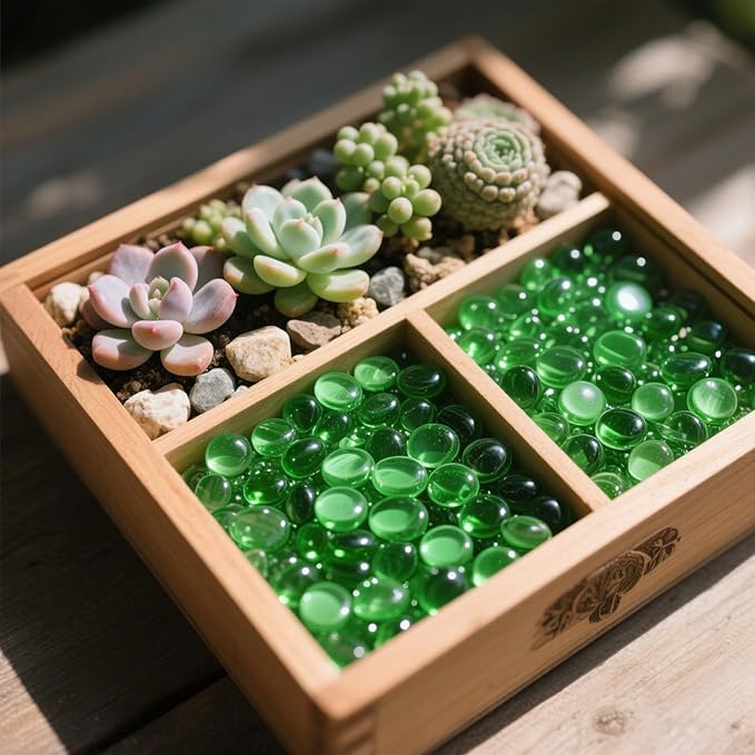 2.16LB Glass Beads Vase Filler Aquarium Gravel Decor Flat Glass Marbles Gems Pebbles Fish Tank Rocks Home Decorative Art Craft - Green-PawvioPets