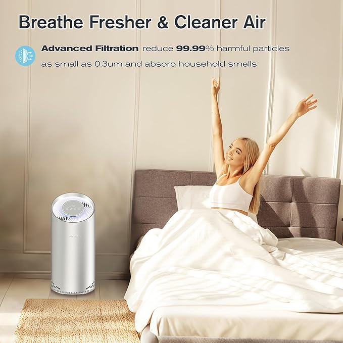 Aluminum Housing Air Purifiers for Home Bedroom Cover 1375ft². Washable Pre-Filter HEPA Air Purifier for Pets Hair Dander Odors, Filter 99.99% Smoke Dust Dander Pollen, Night Light Sleep Mode-PawvioPets