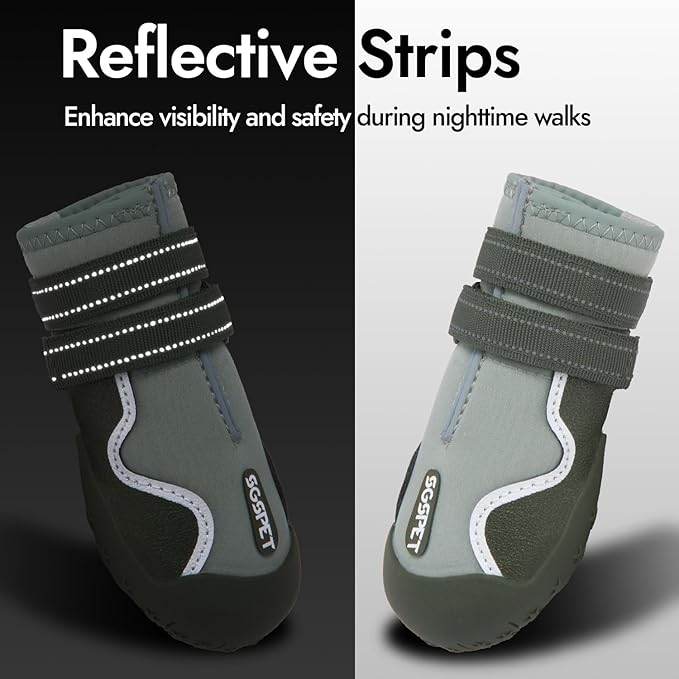 Dog Shoes Winter Snow Boots for Large Size Medium Dogs Reflective Anti-Slip Paw Protectors for Rain Booties Hot Pavement Hardwood Floors Running Water-Resistant Dog Shoes (Green, 4# (S))-PawvioPets