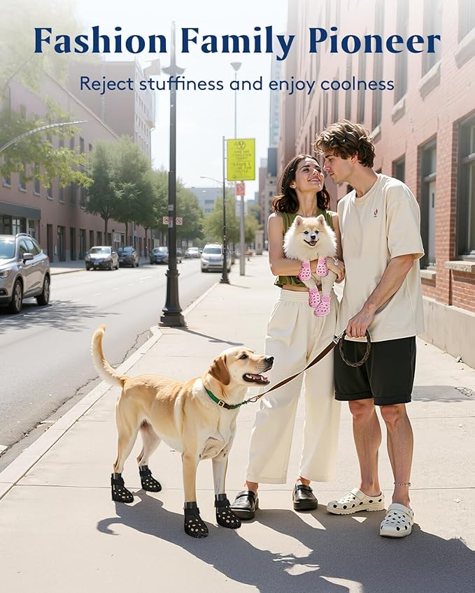 Dog Shoes for Hot Pavement, Breathable Dog Boots Paw Protectors with Adjustable Straps & Non-Slip Sole, Easy On & Off, Waterproof, Easy-Cleaning (Black, L)-PawvioPets