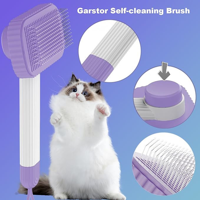 Cat brush, Cat Brush for Long or Short Haired Cats, Remove Loose Fur and Mats, Rounded Pins Reduces Painful Pulling, Not for Tangle and Curly Fur, Violet-PawvioPets