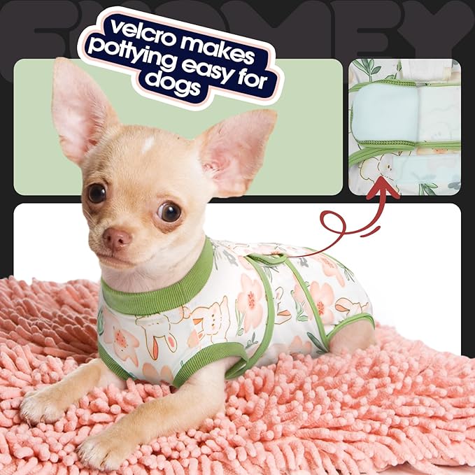 FUAMEY Dog Recovery Suit Male,Dogs Surgery Neuter Suits Puppy Spay Shirts for Female Protect Dog's Skin Anti Licking Abdominal Wounds Doggie Onesie Pet Bodysuit Alternative to Cone Rabbit Flower XL-PawvioPets
