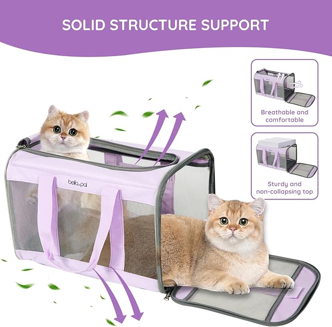 BELLA & PAL Cat Carrier Travel Bag, Airline Approved Lightweight Cat Carrier, Soft Sided Pet Carrier for Puppy Dogs Up to 18lbs, Collapsible Kitten Bag with Removable Waterproof Mat, Ventilated Mesh-PawvioPets