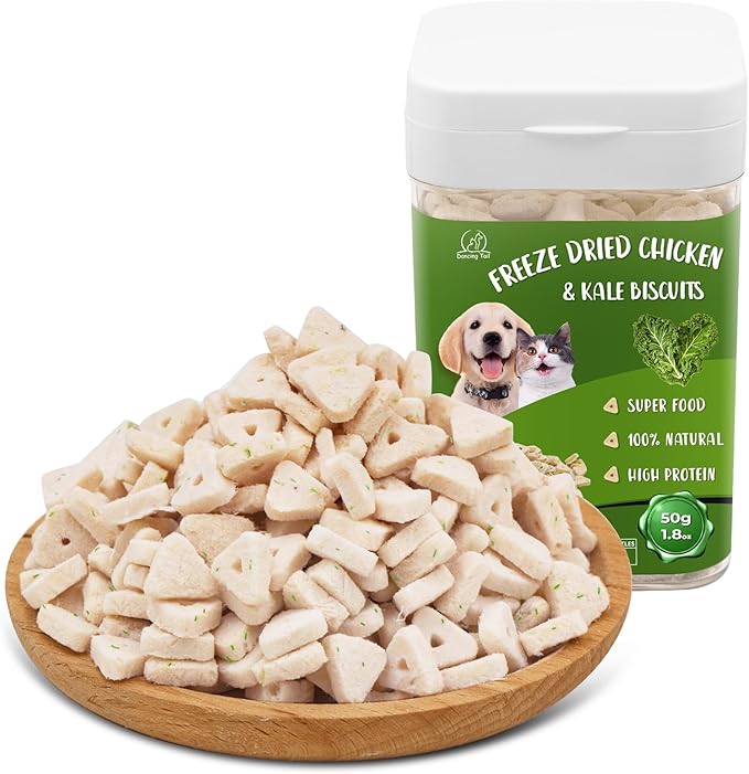 Freeze Dried Chicken & Kale Cube Cat & Dog Treats Biscuits, Dehydrated High Protein Weight Control Traing Treats for Small Dogs Cats 1.8 Ounce-PawvioPets