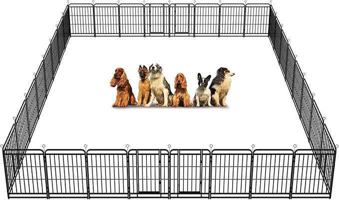 Dog Playpen Outdoor 32 Panels Heavy Duty Dog Fence 40" Height with Thick Pipe Anti-Rust with Doors Portable for RV Camping Yard, Total 71FT, 406 Sq.ft, Snowy Black-PawvioPets