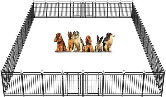 Dog Playpen Outdoor 32 Panels Heavy Duty Dog Fence 40" Height with Thick Pipe Anti-Rust with Doors Portable for RV Camping Yard, Total 71FT, 406 Sq.ft, Snowy Black-PawvioPets