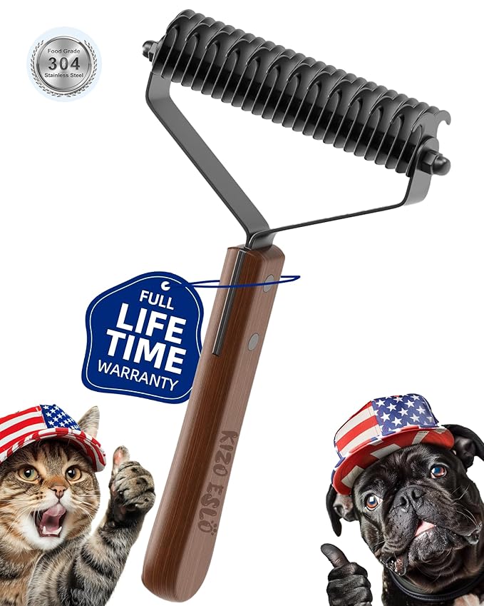 Extra Large 2-Sided Undercoat Rake for Dogs & Cats, Dog Brush for Shedding Remove Mats, Dematting Comb, Safe&Gentle Grooming Brush for German Shepherds Medium to Long-Haired Pets, Wooden Handle(Black)-PawvioPets