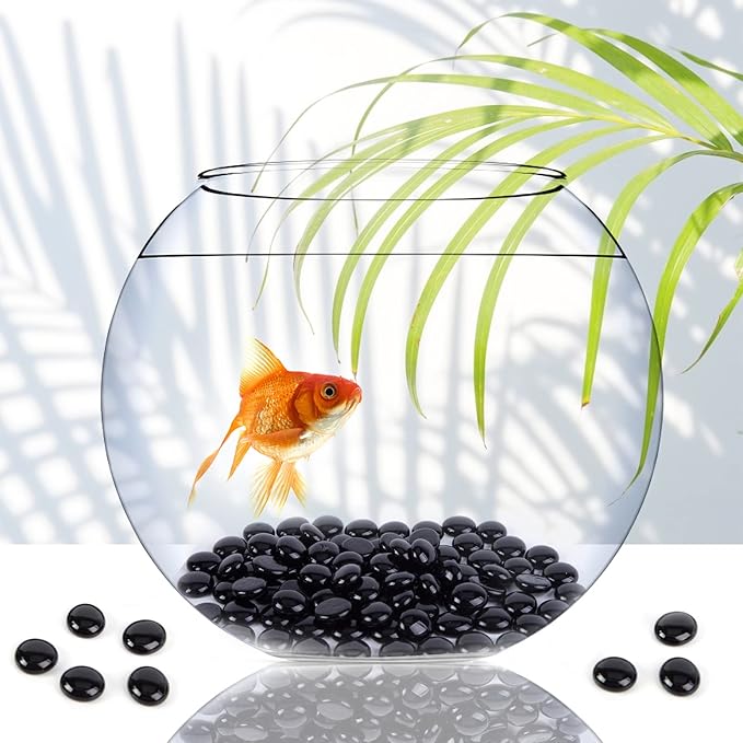 FUTUREPLUSX 1LB Black Flat Glass Marbles, Glass Pebbles Vase Filler, Dark Beads Fishbowl Decorative Gem for Table Scatter Home Decor-PawvioPets