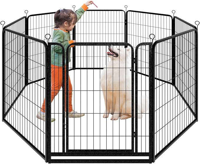 Dog Playpen Outdoor Extra Wide 8 Panels Heavy Duty Dog Fence 40" Height Anti-Rust with Doors Portable for RV Camping Yard, Total 21FT, 35 Sq.ft, Snowy Black-PawvioPets