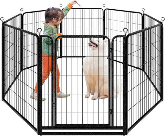 Dog Playpen Outdoor Extra Wide 8 Panels Heavy Duty Dog Fence 40" Height Anti-Rust with Doors Portable for RV Camping Yard, Total 21FT, 35 Sq.ft, Snowy Black-PawvioPets