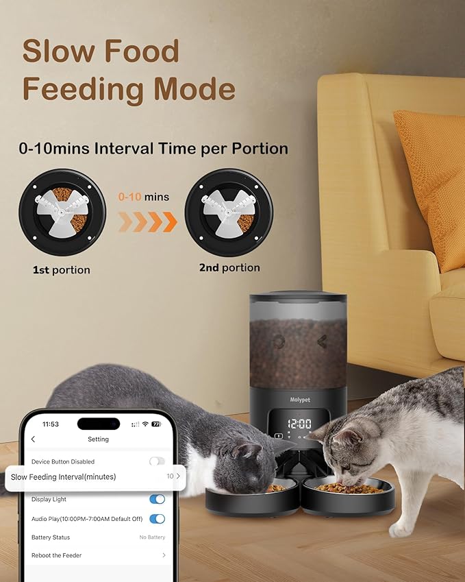 Automatic Cat Feeder 2 Cats - 5G WiFi Pet Feeder with APP Control, 6L Dry Food Dog Feeder with Blockage Alarms, 1-10 Meals Per Day-PawvioPets
