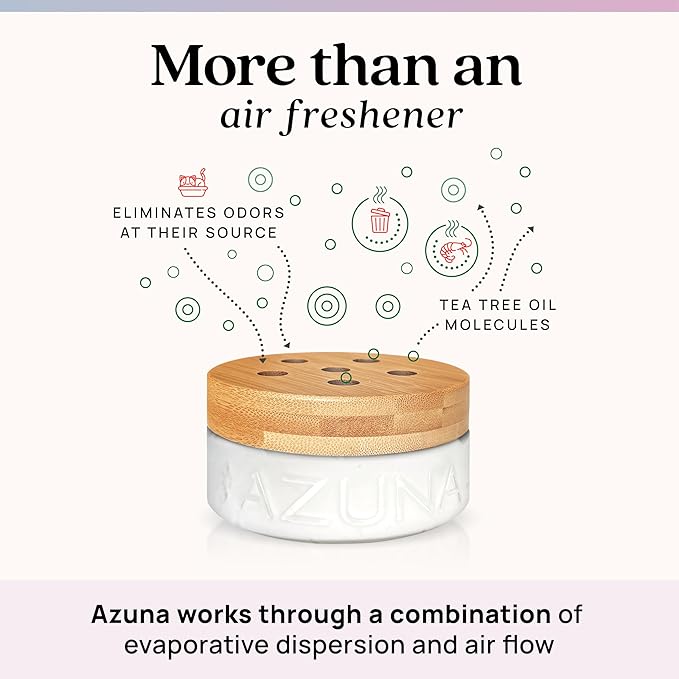 Azuna Air Freshener & Odor Eliminator for Strong Odor | 1 Room Kit Includes (1) Empty Luxe Glass Jar & 8oz Refill with Tea Tree Essential Oil Gel | Aromatherapy | Last 60-90 Days-PawvioPets