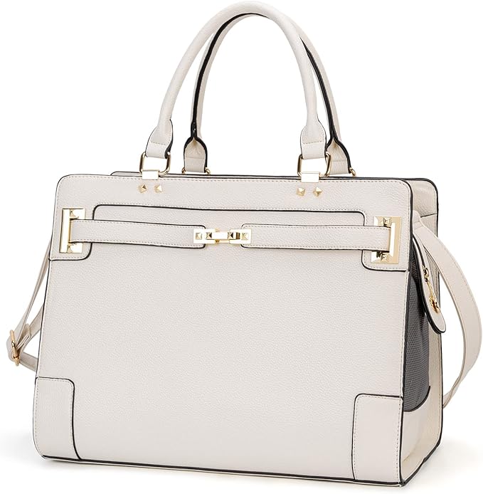 Fashion Pet Carrier Dog Cat Carrier Purse Soft-Sided Leather Handbag Pet Tote Bag for Small Dogs Puppy and Cats TSA Airline Approved (Beige)-PawvioPets