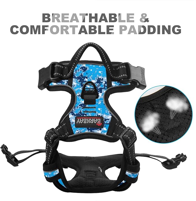 BARKBAY No Pull Dog Harness Front Clip Heavy Duty Reflective Easy Control Handle for Large Dog Walking(Blue camo,XL)-PawvioPets