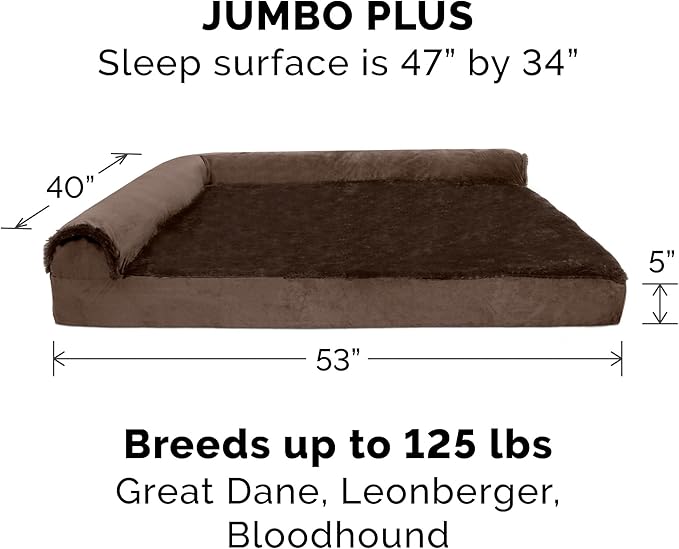 Furhaven Cooling Gel Dog Bed for Large Dogs w/ Removable Bolsters & Washable Cover, For Dogs Up to 125 lbs - Plush & Velvet L Shaped Chaise - Sable Brown, Jumbo Plus/XXL-PawvioPets