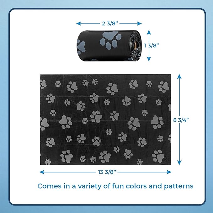 Best Pet Supplies Dog Poop Bags (360 Bags) for Waste Refuse Cleanup, Doggy Roll Replacements for Outdoor Puppy Walking and Travel, Leak Proof and Tear Resistant, Thick Plastic - Black-PawvioPets