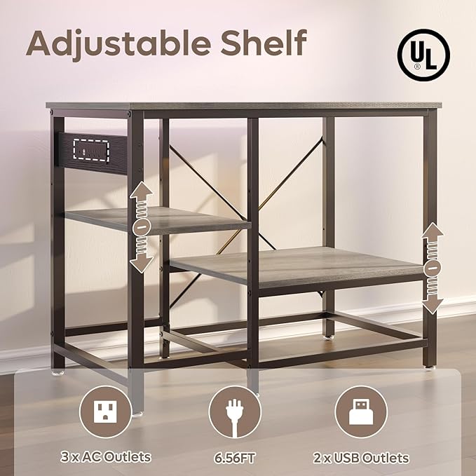 40-50 Gallon Fish Tank Stand with Charging Station, 36x19 Metal Aquarium Stand with 3-Tiers Adjustable Storage Shelves, 6-Legs Reptile Terrarium Stand, 660 LBs-PawvioPets