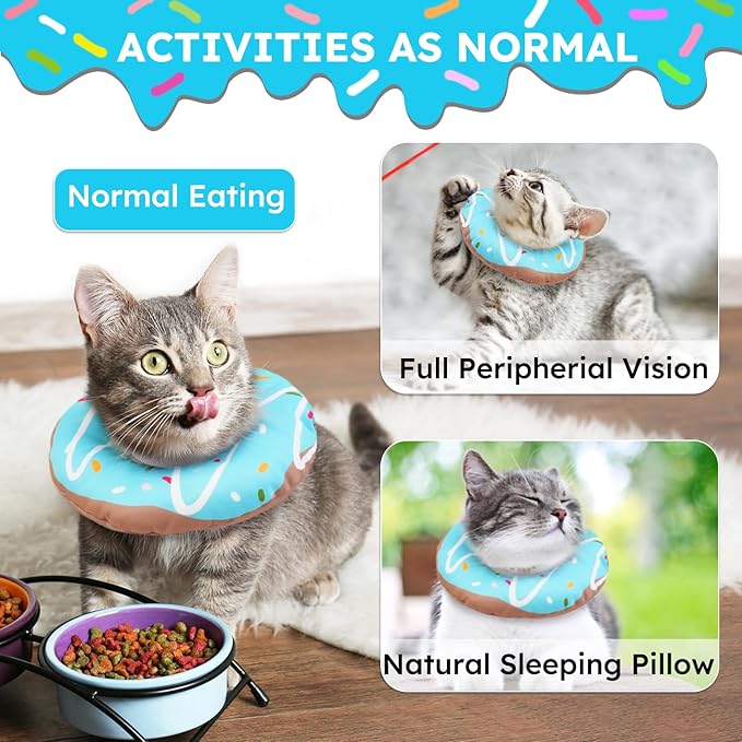 Cat Cone Collar Soft, Waterproof Cat Recovery Collars Spay Cones to Stop Licking Cute Donut E Collar After Surgery Anti-Lick Wound Healing Safety Elizabethan Collar for Kittens (Donut Blue, Small)-PawvioPets
