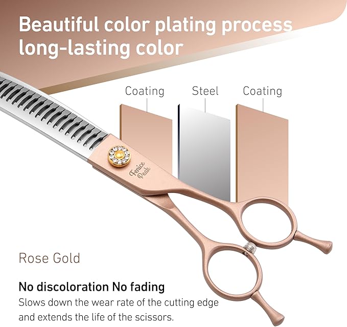 Fenice Peak Professional Curved Chunker Dog Grooming Scissors 8.0'' Rose Gold Thinning Shears Extremely Sharp Blades 440C Stainless Steel Thinning Shears Durable Smooth Fine Cut for Dogs and Cats.-PawvioPets