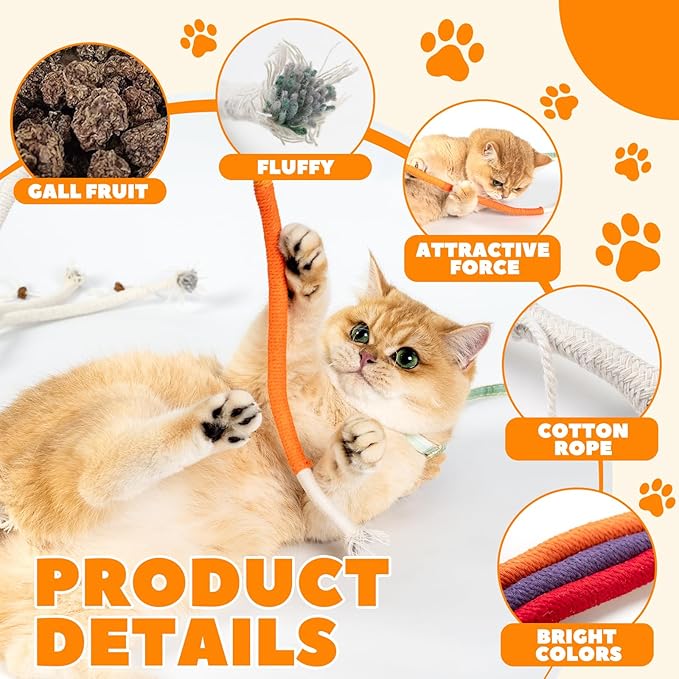 Cat Chew Ropes 3 Pack with Natural Catnip, Interactive Catnip Toys for Indoor Cats, Safe Teeth Cleaning Kitten Rope Toy, Durable Cat Kicker Chew Toy for All Breeds-PawvioPets