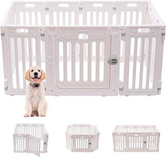 Dog Playpen with Door, DIY Shape Combination Puppy Pen,25.5" H 10-Panel Dog Fence,Non-Slip & Secure Pet Gate, Easy to Assemble(Standard Room)-PawvioPets