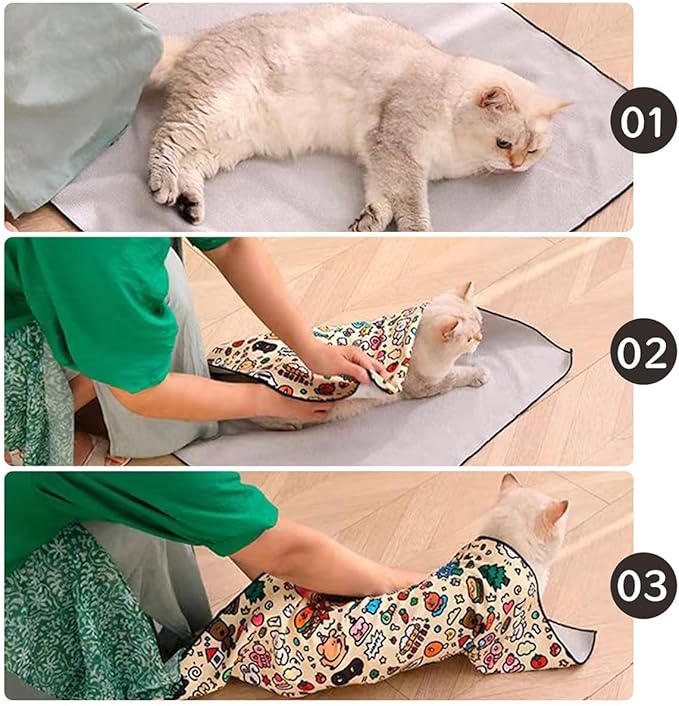 Cat Grooming Wrap – Self-Adherent Anti-Scratch Swaddle Restraint Bag for Nail Cutting, Medication, Multifunctional Care - Calm Cozy Burrito Papoose Pet Magic Blanket (27.6 Inches within 11.1lbs)-PawvioPets