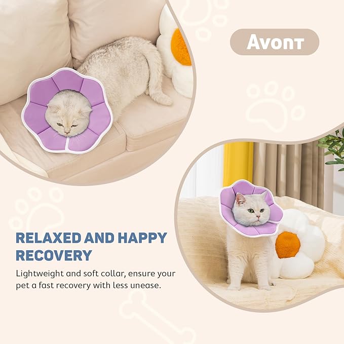 Avont Soft Cat Recovery Cone Collar, Adjustable Lightweight Kitten E-Collar for Small Dogs, Comfortable Neck Donut Stop Licking Scratching After Surgery -Purple(M)-PawvioPets