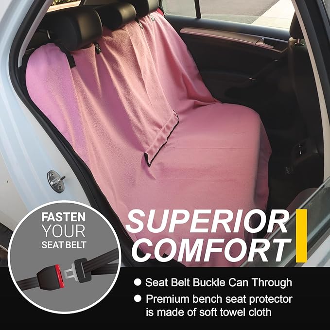 Back Seat Cover for Car Trucks Van SUV,Waterproof Rear Bench Towel Seat Covers for Dogs and Kids,Automotive Backseat Protector (Pink)-PawvioPets