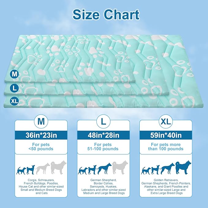 BEAUTYZOO Upgrade Dog Cooling Mat Extra Large, Reversible Self-Cooling Mat for Dogs, Thicken Pet Ice Cool Pad Blanket for Summer Kennel Sofa Bed Floor Car Seat, Machine Washable&Foldable, 48"x28"-PawvioPets