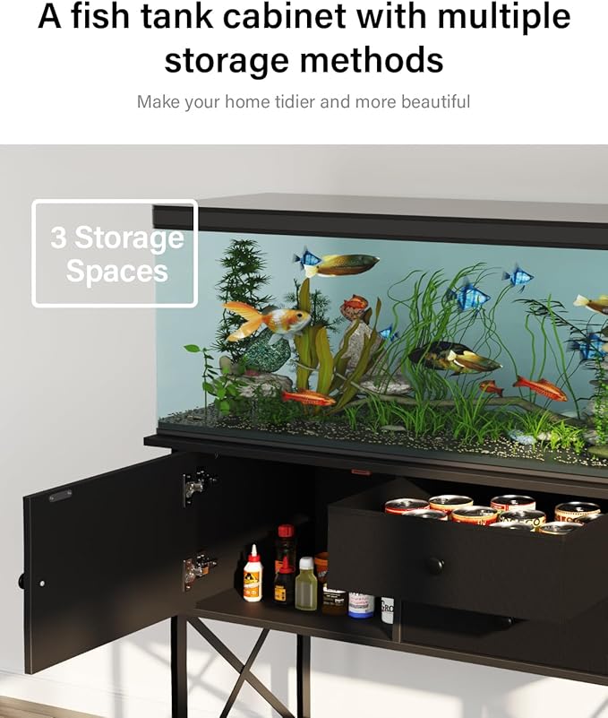 Fish Tank Stand 40 Gallon: Sturdy Aquarium Stand with Accessories Storage - Metal Tank Stands Table for 40-50 Gallon Reptile Breeder Turtle Terrarium - 36.6"x18.8" Weight Capacity 660 lbs-PawvioPets