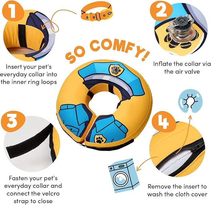 BENCMATE Inflatable Dog Cone Collar Alternative, Soft Dog Cone for Small Medium Large Dogs and Cats, Neck Recovery ECollar Donut Collar After Surgery (Medium+, Police Officer)-PawvioPets