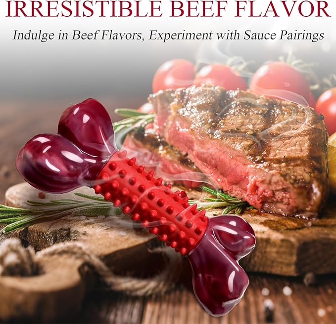 Apasiri Tough Dog Toys for Aggressive Chewers Large Breed, 2-Pack Dogs Chew Toys for Large Medium Dogs, Nylon and Rubber Dog-Bones for Teething Chew, Beef Flavor, for Doggo 20-75 lbs-PawvioPets