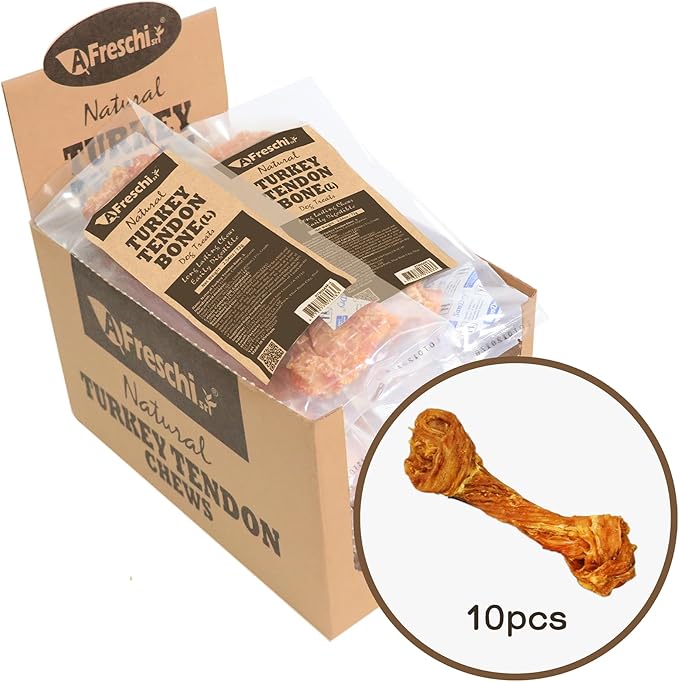 Afreschi Natural Turkey Tendon Bone (L) 10 Units/Box, Dog Treats for Signature Series, All Natural Human Grade Puppy Chew, USA-Sourced Turkey Tendon, Hypoallergenic, Rawhide Alternative-PawvioPets