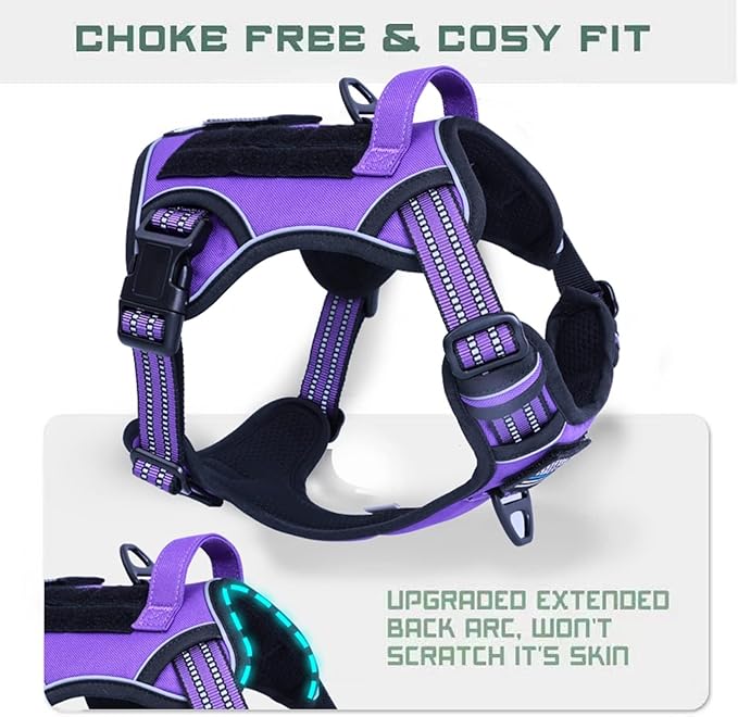 BUMBIN Tactical Dog Harness for Medium Dogs No Pull, Famous TIK Tok No Pull Puppy Harness, Fit Smart Reflective Pet Walking Harness for Training, Adjustable Dog Vest Harness with Handle Purple M-PawvioPets