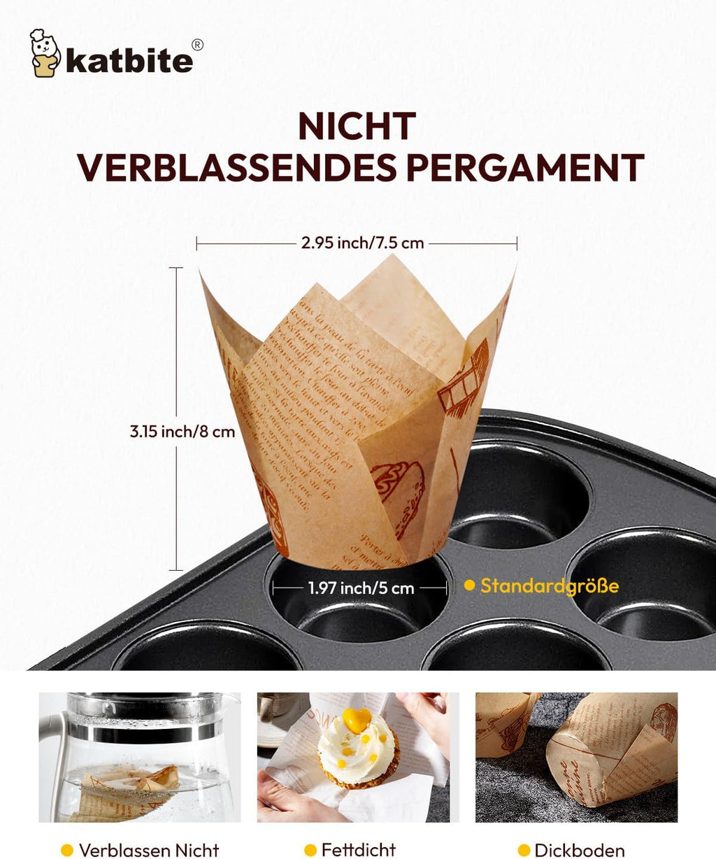 Katbite Tulip Cupcake Liners 200PCS, Muffin Baking Cupcake Liners Holders (newspaper)