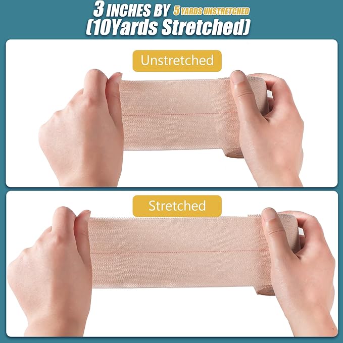 4 Rolls Elastic Tape Adhesive Elastic Tape Self Adhesive Bandage Wrap Flexible Stretch Bandages for Sports Ankle, Knee and Wrist Sprains Animal Pets, 5 Yard (3 Inch in Width)-PawvioPets