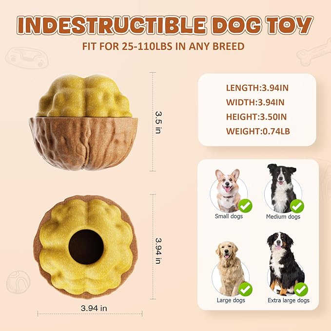 Dog Frozen Treats Toy, Cognitive Dogs Brain Stimulation Toys for Aggressive Chewers, Interactive Dispensing Toy Enrichment Keep Them Busy No-Boredom, Tough Nylon&Coffe Wood Fillable Puzzle Dog Feeder-PawvioPets