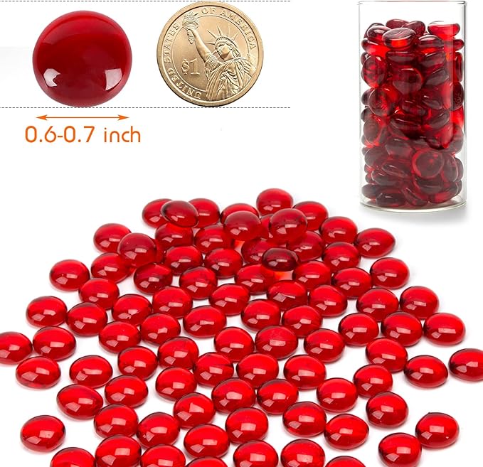 FUTUREPLUSX 1LB Red Glass Beads, Flat Glass Marbles Burgundy Pebbles Marbles for Vases Decorative Red Colored Gemstones Fish Tank Table Scatter Decor Art Craft-PawvioPets