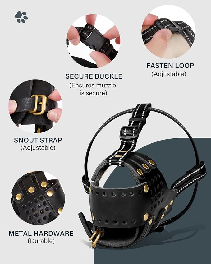 Dog Muzzle, Leather Basket Soft Muzzles Medium Large Breeds, Pitbull Dog Muzzle Amstaff Staffordshire Terrier, German Shepherd Dalmatian Doberman Adjustable (XL)-PawvioPets